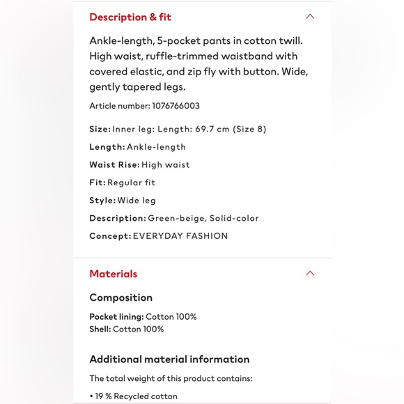 H&M high waist twill pants sz 10 - Picture 3 of 5